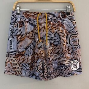 Overtime x Icebox Mens Mesh Basketball Shorts Small All Over Jewelry Print Gold